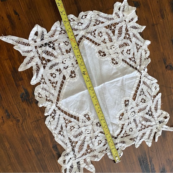 White Battenburg Lace Rectangular Placemat Decor 18.5x15" Cotton Handmade - Picture 12 of 13